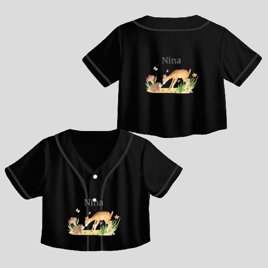 Forest Animal Deer Hedgehog Flowers Name Nina Crop Top Baseball Jerseys