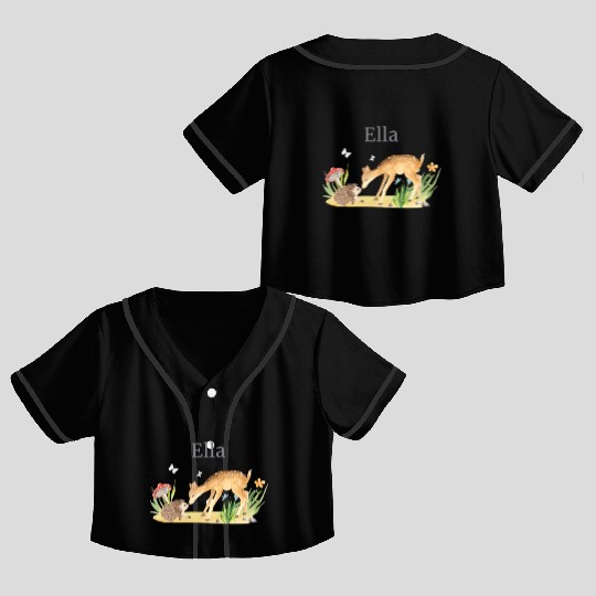 Forest Animal Deer Hedgehog Flowers Name Ella Crop Top Baseball Jerseys