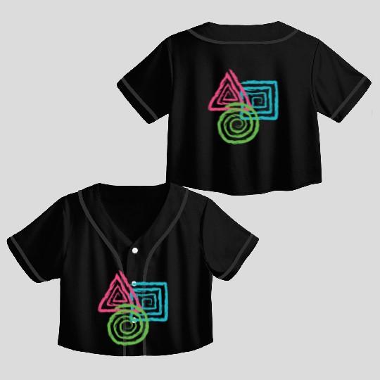 Geometric Shapes. Square, Triangle, Circle Spirals Crop Top Baseball Jerseys