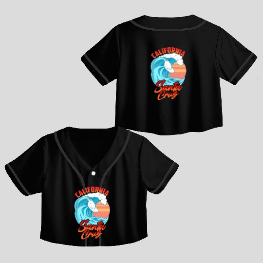 Santa Cruz California Waves Surf Beach Crop Top Baseball Jerseys
