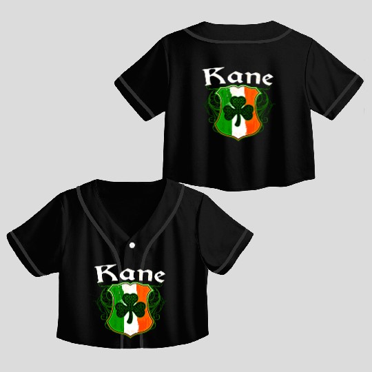 Kane Irish Surname Ireland Flag Shield Shamrock Crop Top Baseball Jerseys