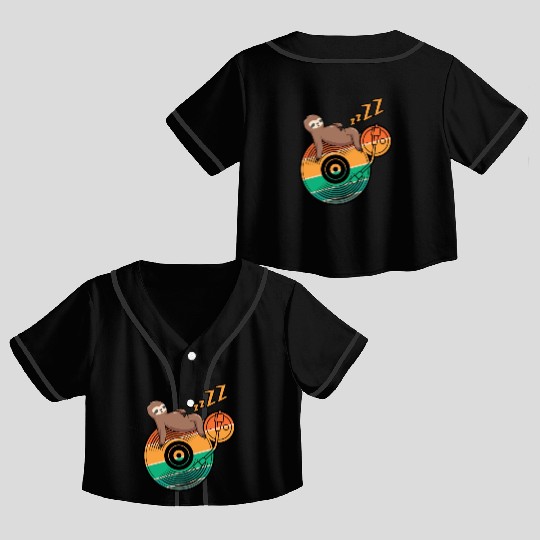Music Vinyl LP Collection Cute Sleeping Sloth Crop Top Baseball Jerseys