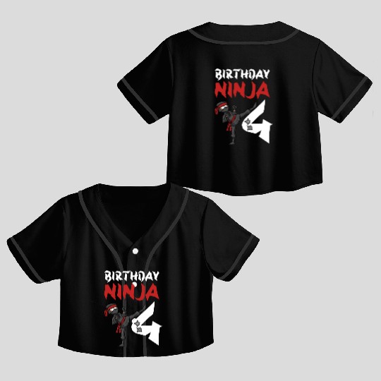 Birthday Party 4 Years Old Japanese Ninja Birthday Crop Top Baseball Jerseys