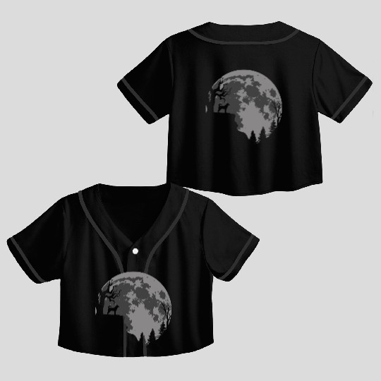 Korean Jindo Dog Moon Silhouette Decals Crop Top Baseball Jerseys
