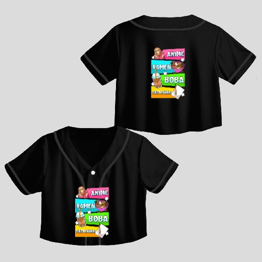 Anime Ramen Te Boba And Drawings Manga Japan Crop Top Baseball Jerseys