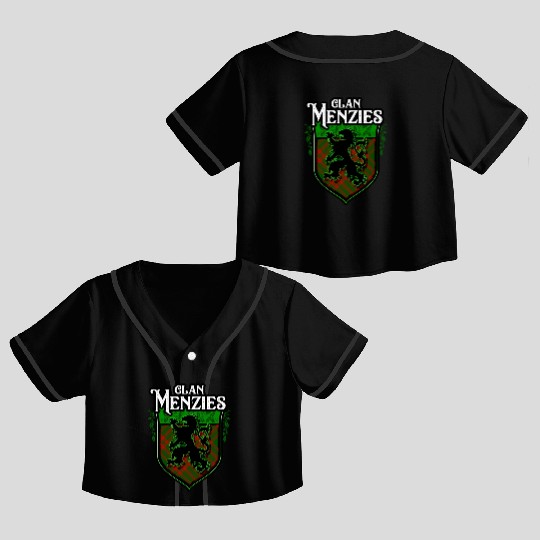 Clan Menzies Scottish Tartan Rampant Lion Celtic Crop Top Baseball Jerseys