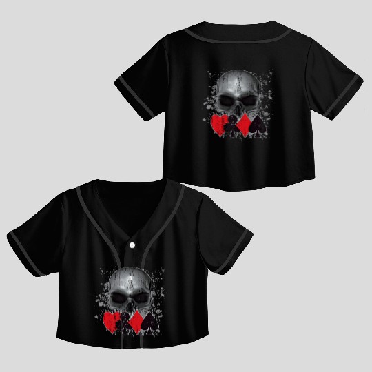 Heavy Metal Punk Poker Skull Crop Top Baseball Jerseys