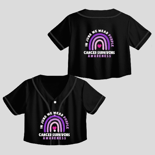 In June We Wear Purple Cancer Survivors Awareness Crop Top Baseball Jerseys