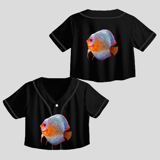 DISCUS FISH - Snakeskin, orange/blue Crop Top Baseball Jerseys
