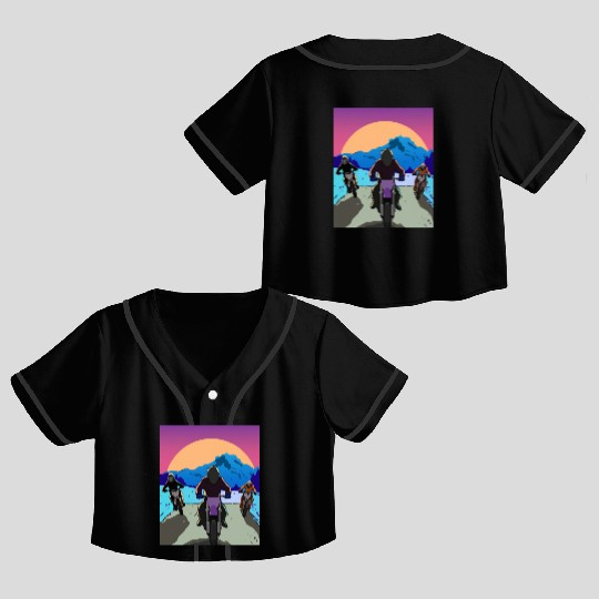 Dirt Bike Rider Sunset Mountain Road Crop Top Baseball Jerseys