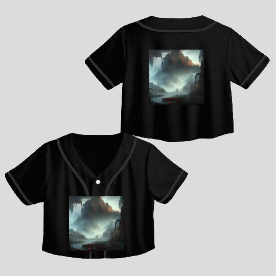 Misty Mountains in a Fantasy Scene Crop Top Baseball Jerseys