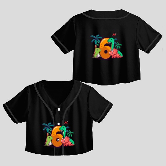 6th Birthday Trex Triceratops Dinosaur 6 Year Crop Top Baseball Jerseys