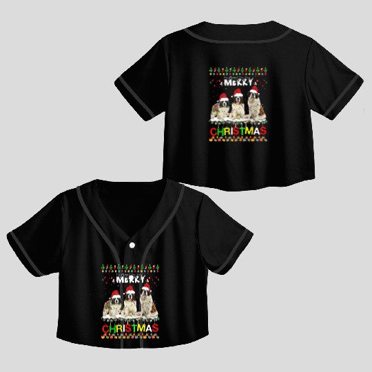 Saint Bernard Christmas Tree Light Pajama Xmas Dog Crop Top Baseball Jerseys