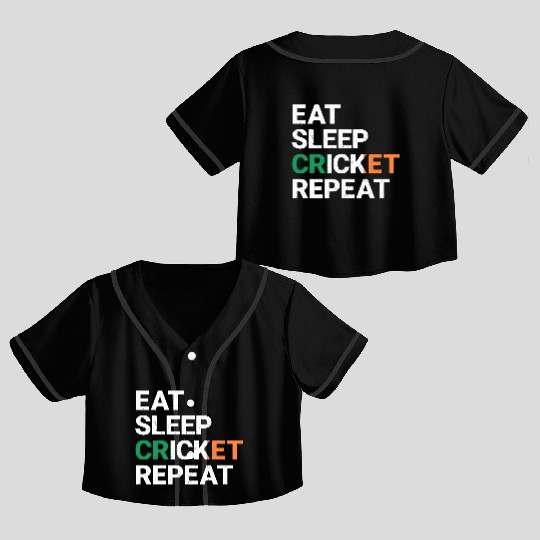 Eat Sleep Cricket Repeat Ireland Flag Sports Gift Crop Top Baseball Jerseys