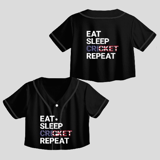 Eat Sleep Cricket Repeat USA Flag Sports Gift Crop Top Baseball Jerseys