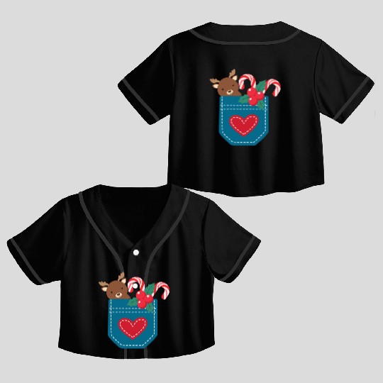 Christmas moose peppermint pocket Crop Top Baseball Jerseys