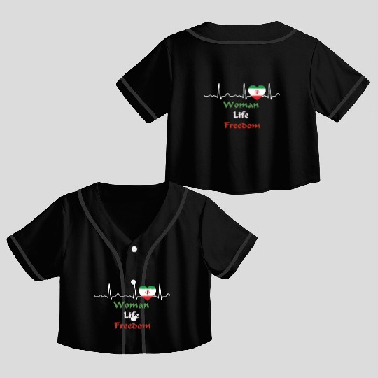 Iran - heartbeat, heart line, woman, life, freedom Crop Top Baseball Jerseys
