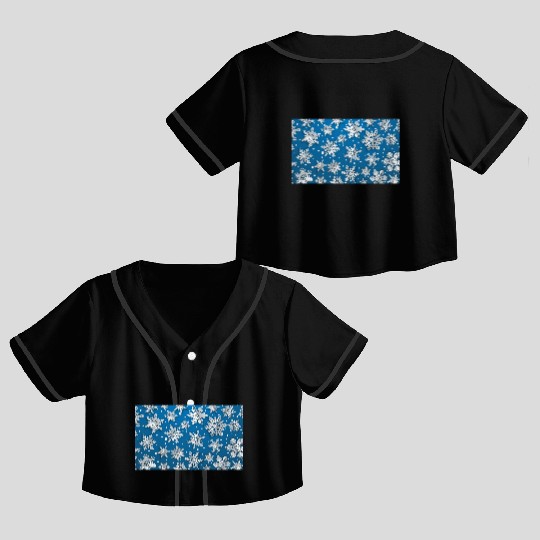 Modern Snowflakes Pattern Blue Crop Top Baseball Jerseys