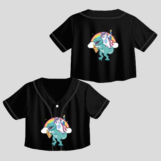 Dabbing Unicorn Riding T Rex Boys Girls Halloween Crop Top Baseball Jerseys