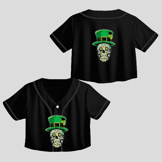 Sugar Skull | St Patricks Day of the Dead Crop Top Baseball Jerseys