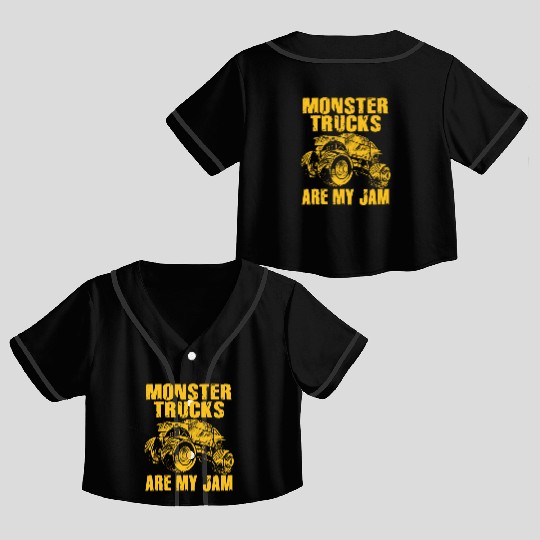 Monster Trucks Are My Jam Vintage Retro Crop Top Baseball Jerseys