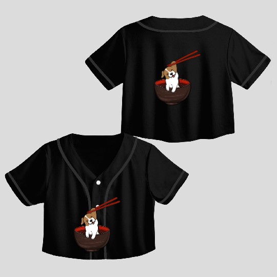 Jack Russell Terrier Dipping Noodles Crop Top Baseball Jerseys