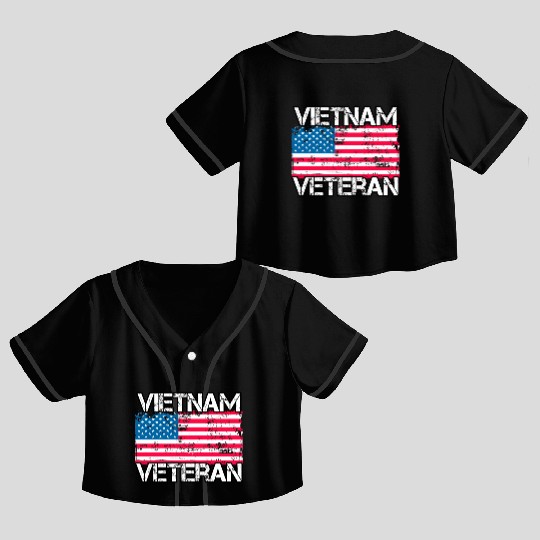 Vietnam Veteran Vintage Us Flag Military Vet Crop Top Baseball Jerseys