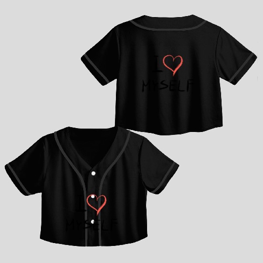 i love me heart text Crop Top Baseball Jerseys