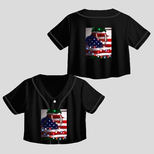 Patriotic Christmas Christmas Tree US Flag Crop Top Baseball Jerseys
