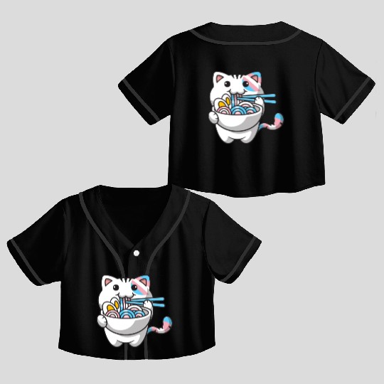 Transgender Pride Kawaii Cat Ramen Noodles Trans F Crop Top Baseball Jerseys