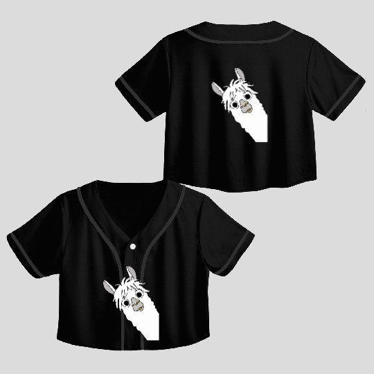 Laughing alpaca comic lama in white with big eyes Crop Top Baseball Jerseys