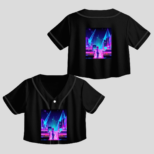 Vaporwave Car Synthwave Girl Crop Top Baseball Jerseys