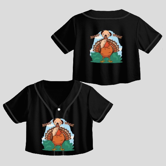 Thanksgiving Dog Funny Fake Dog Woof Thanksgiving Crop Top Baseball Jerseys