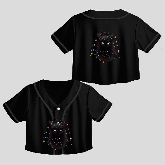 Black Cat christmas light Crop Top Baseball Jerseys