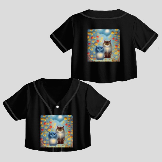 Two Paws Think Alike - Cat Couple in Autumn Crop Top Baseball Jerseys