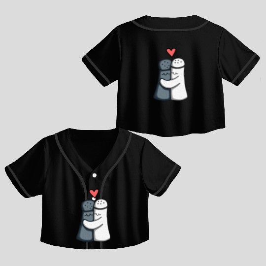 Salt and Pepper Hugging Love : Funny illustration Crop Top Baseball Jerseys