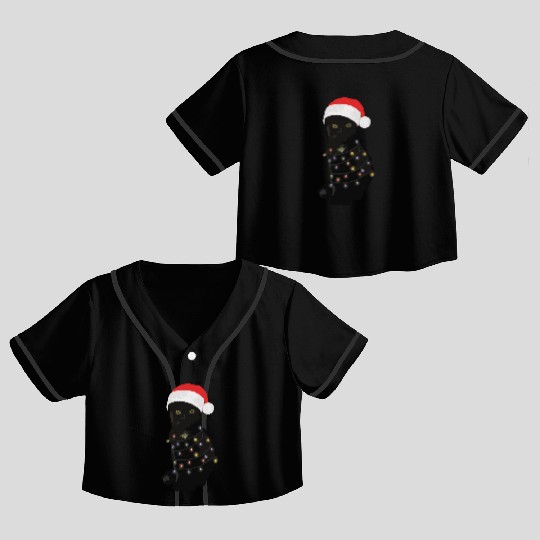 Black Cat Christmas Light Funny Cat Lover Crop Top Baseball Jerseys