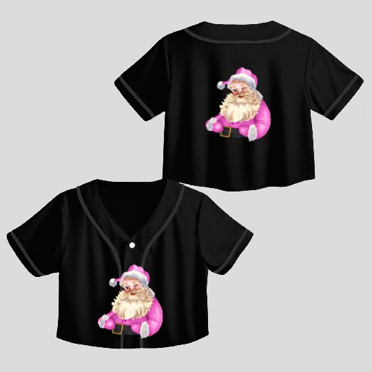 Retro vintage pink santa claus (Merry christmas) Crop Top Baseball Jerseys