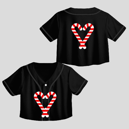 Candy Canes Heart Hearts Christmas Winter Crop Top Baseball Jerseys