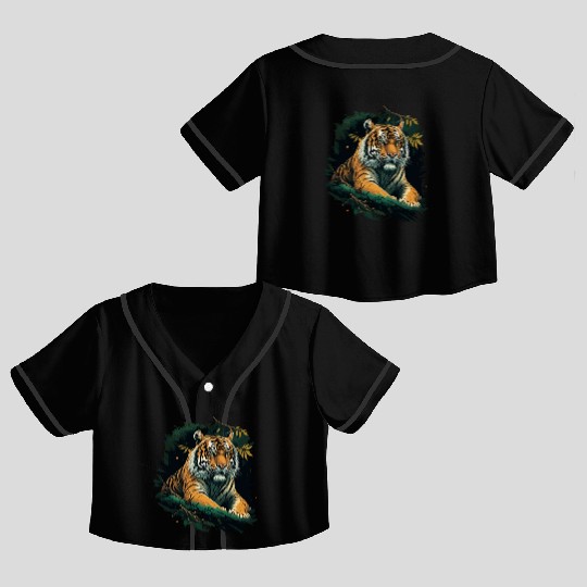 Tiger sitting in Jungle Crop Top Baseball Jerseys