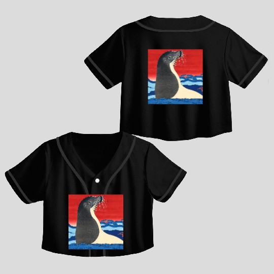 Ukiyo-e Seal, Japanese Print Crop Top Baseball Jerseys