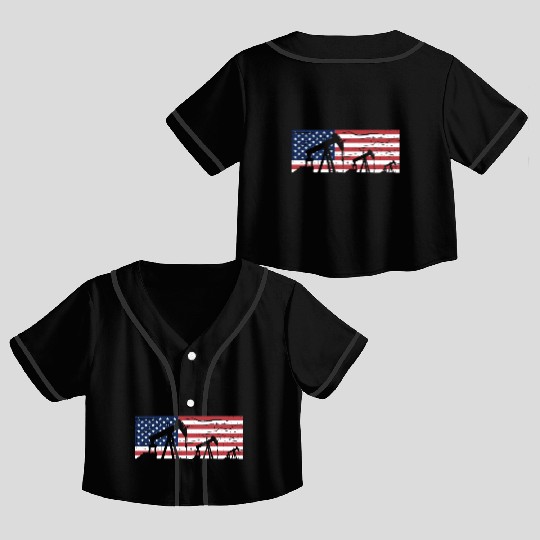 US American Flag Oilfield Oil Field Rig Refinery W Crop Top Baseball Jerseys