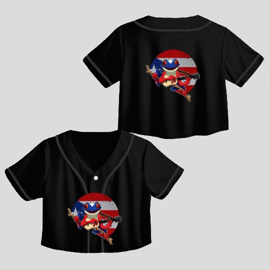 Guitar Playing Coqui Frog Puerto Rico Animal Crop Top Baseball Jerseys