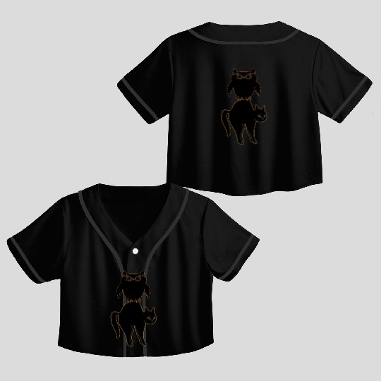 A Black Cat And A Black Owl: Owl And Cat Lovers Crop Top Baseball Jerseys