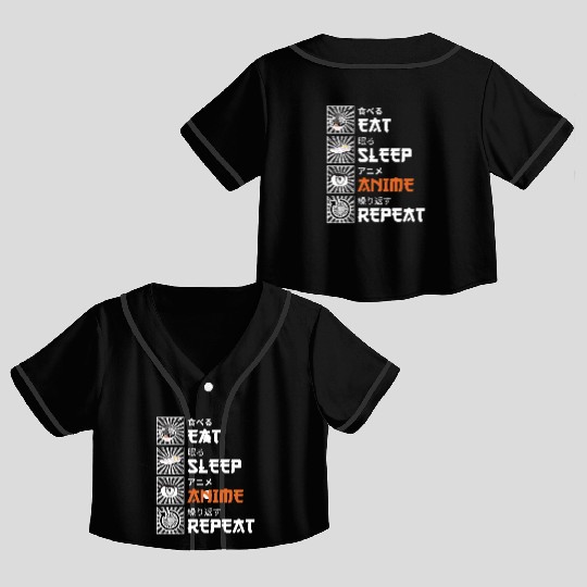 Eat, Sleep, Anime, Repeat - Gift For Christmas Day Crop Top Baseball Jerseys