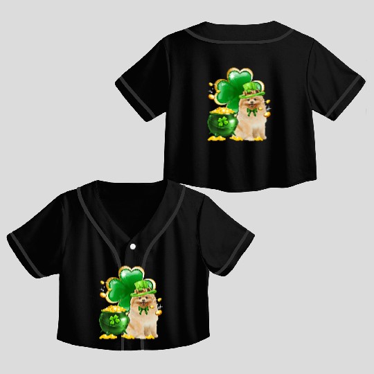 Pomeranian Dog Shamrock St Patricks Day Crop Top Baseball Jerseys