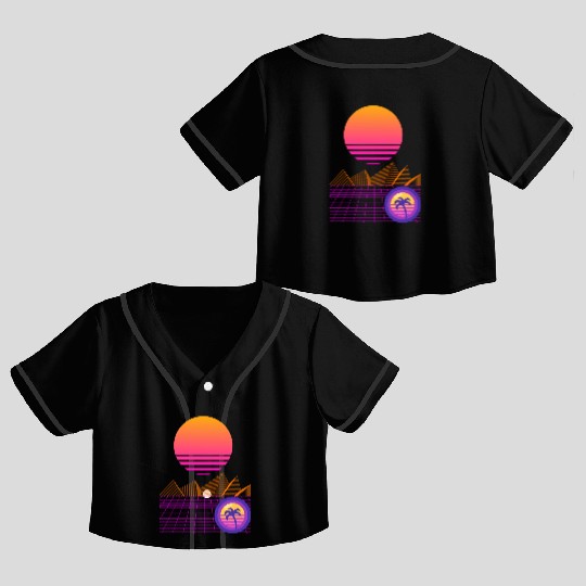 Synthwave Mountain Crop Top Baseball Jerseys