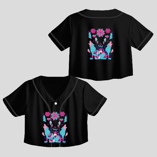 Two Wolves And Flowers Abstract Crop Top Baseball Jerseys