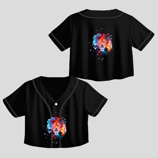 Colorful Geometric Pattern Lion Geometric Animal Crop Top Baseball Jerseys
