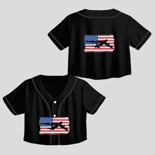 B-52 Stratofortress Bomber Airplane American Flag Crop Top Baseball Jerseys